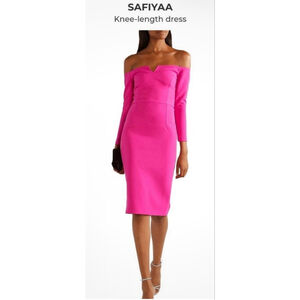 NWT SAFIYAA Hot Pink Long Sleeve Knee-Length Dress 8 $1295!!